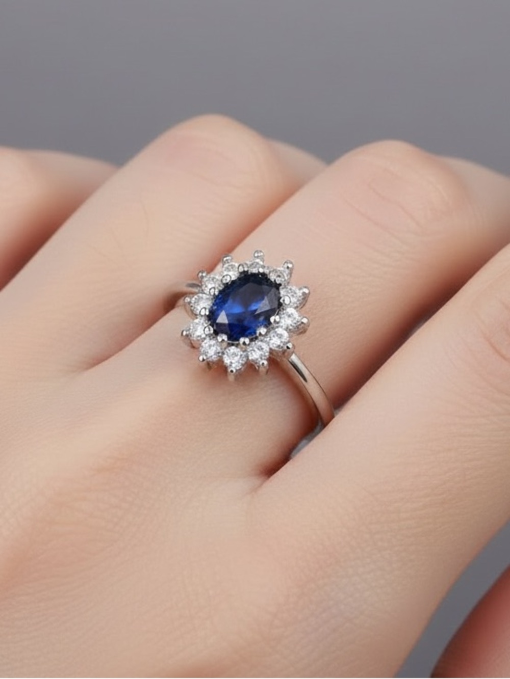 👑 Vintage Vibe Royal Princess Blue Sapphire Style Halo Statement Ring